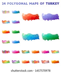 Set of vector polygonal maps of Turkey. Bright gradient map of country in low poly style. Multicolored Turkey map in geometric style for your infographics.