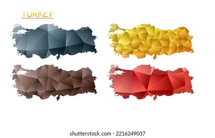 Set of vector polygonal maps of Turkey. Bright gradient map of country in low poly style. Multicolored Turkey map in geometric style for your infographics. Creative vector illustration.