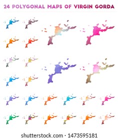 Set of vector polygonal maps of Virgin Gorda. Bright gradient map of island in low poly style. Multicolored Virgin Gorda map in geometric style for your infographics.
