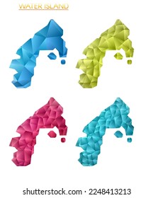 Set of vector polygonal maps of Water Island. Bright gradient border map in low poly style. Multicolored Water Island map in geometric style for your infographics. Amazing vector illustration.