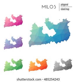 Set of vector polygonal Milos maps filled with bright gradient of low poly art. Multicolored polygonal Milos maps in geometric style for your infographics.