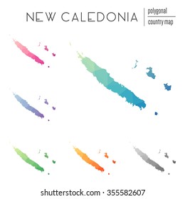 Set of vector polygonal New Caledonia maps. Bright gradient map of country in low poly style. Multicolored country map in geometric style for your infographics