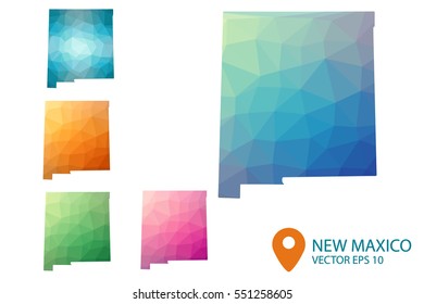 Set of vector polygonal New Mexico state maps. Bright gradient map of country in low poly style. Multicolored country map in geometric style for your infographics. Vector illustration eps 10.