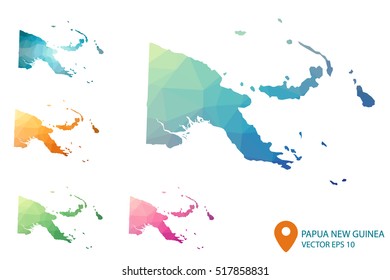 Set of vector polygonal Papua New Guinea maps. Bright gradient map of country in low poly style. Multicolored country map in geometric style for your infographics. Vector illustration eps 10.