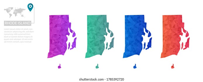 Set of vector polygonal Rhode Island maps. Bright gradient map of country in low poly style. Multicolored country map in geometric style for your infographics, polygonal design for your ,Vector eps 10