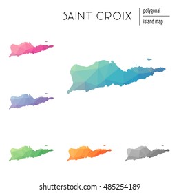 Set of vector polygonal Saint Croix maps filled with bright gradient of low poly art. Multicolored polygonal Saint Croix maps in geometric style for your infographics.