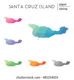 Set of vector polygonal Santa Cruz Island maps filled with bright gradient of low poly art. Multicolored polygonal Santa Cruz Island maps in geometric style for your infographics.