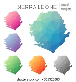 Set of vector polygonal Sierra Leone maps. Bright gradient map of country in low poly style. Multicolored country map in geometric style for your infographics.