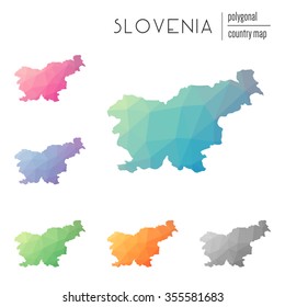 Set of vector polygonal Slovenia maps. Bright gradient map of country in low poly style. Multicolored country map in geometric style for your infographics.