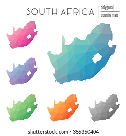 Set of vector polygonal South Africa maps. Bright gradient map of country in low poly style. Multicolored country map in geometric style for your infographics.