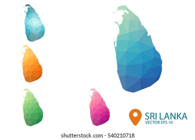 Set of vector polygonal Sri Lanka maps.  Multicolored country map in geometric style for your infographics. Vector illustration eps 10.