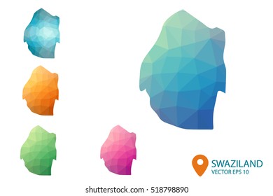 Set of vector polygonal Swaziland maps. Bright gradient map of country in low poly style. Multicolored country map in geometric style for your infographics. Vector illustration eps 10.