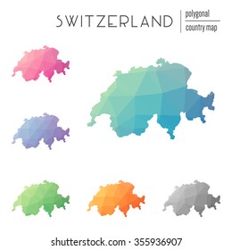 Set of vector polygonal Switzerland maps. Bright gradient map of country in low poly style. Multicolored country map in geometric style for your infographics