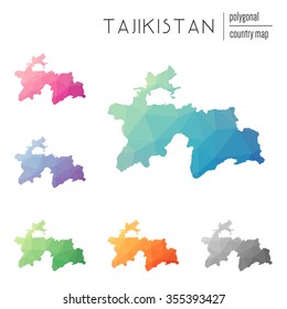 Set of vector polygonal Tajikistan maps. Bright gradient map of country in low poly style. Multicolored country map in geometric style for your infographics