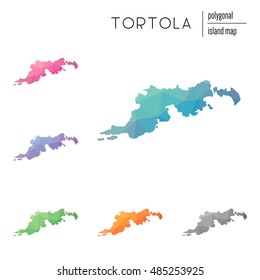 Set of vector polygonal Tortola maps filled with bright gradient of low poly art. Multicolored polygonal Tortola maps in geometric style for your infographics.