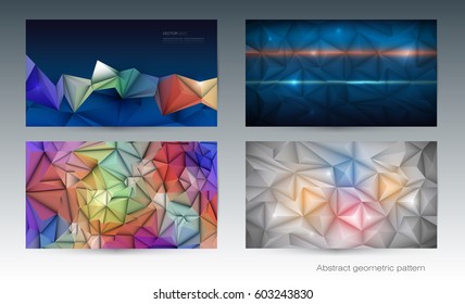 Set of vector polygonal triangle pattern. Abstract geometric background. Multicolored, blue, yellow, green background with blank space for content, banner, template, network, web design