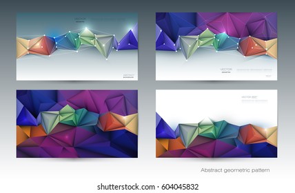 Set of vector polygonal triangle pattern. Abstract geometric background. Multicolored, blue, yellow, green background with blank space for content, banner, template, network, web design