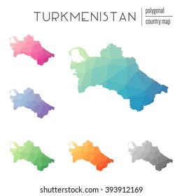 Set of vector polygonal Turkmenistan maps. Bright gradient map of country in low poly style. Multicolored country map in geometric style for your infographics.