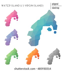 Set of vector polygonal Water Island, U.S. Virgin Islands maps filled with bright gradient of low poly art. Multicolored polygonal Water Island, U.S.