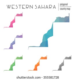 Set of vector polygonal Western Sahara maps. Bright gradient map of country in low poly style. Multicolored country map in geometric style for your infographics