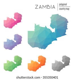 Set of vector polygonal Zambia maps. Bright gradient map of country in low poly style. Multicolored country map in geometric style for your infographics.