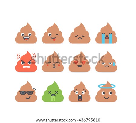 Set of vector poop emoticons, emoji isolated on white background. Cute icons.