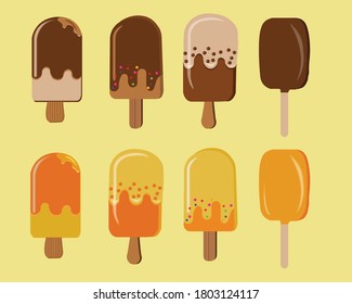 set of vector popsicles of different colors,designs and flavors