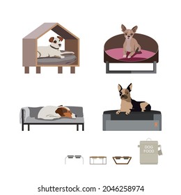 A set of vector of portraits of small dogs, drawn in a flat style. Vector illustration in cartoon style. A puppy as a gift. Vector illustration