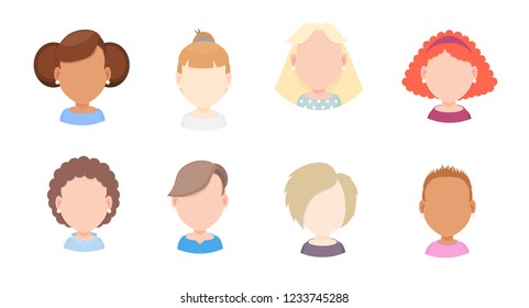 Set of vector portraits of women with different hairstyles in a flat style, for avatar in social networks