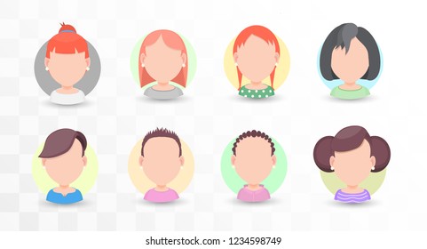 Set of vector portraits of women with different hairstyles in a flat style, for avatar in social networks