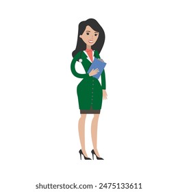 set of vector poses of nurses with long hair person