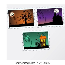 Set of vector post stamps.  Halloween