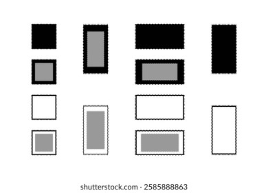 Set of Vector Postage Stamp Frames in Various Sizes and Colors.