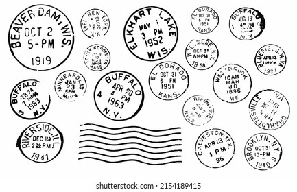 Set of vector postage stamps USA. Great for vintage designs.