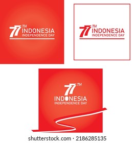 Set  Vector Poster Greetings Banner Background Rectangle Abstract Indonesian Independence Day 77th Color Red White Gradient Ribbon Flag Design