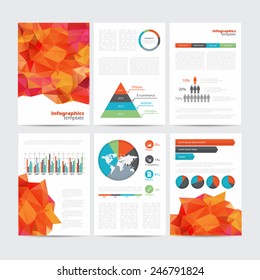 Set of vector poster infographic templates with polygonal background. Abstract background for business documents, flyers, posters and placards with infographics.