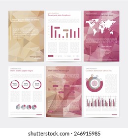 Set of vector poster infographic templates with polygonal background. Abstract background for business documents, flyers, posters and placards with infographics.