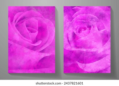 Set von Vektor-Poster mit rosa Rosen und handgezeichneter Textur. Zeitgenössische Illustration für Cover-Design, Karte, Flyer, Poster. Premium abstrakter Hintergrund mit Blumen für Design-Interieur.
