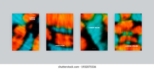 Conjunto de plantillas de afiches vectoriales. Color de los animales mano pintado de corbata psicodélica tintada fondo borroso. Para folletos, afiches y carteles de diseño