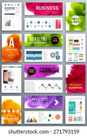 Set of Vector Poster Templates with Fluid Paint Splash. Abstract Background for Business Documents, Flyers, Posters, Annual Reports, Cards and Placards. Infographic Charts, Graphs and other Elements