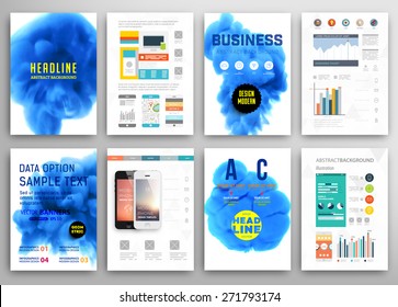 Set of Vector Poster Templates with Fluid Paint Splash. Abstract Background for Business Documents, Flyers, Posters, Annual Reports, Cards and Placards. Infographic Charts, Graphs and other Elements