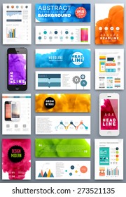 Set of Vector Poster Templates with Fluid Paint Splash. Abstract Background for Business Documents, Flyers, Posters, Annual Reports, Cards and Placards. Infographic Charts, Graphs and other Elements