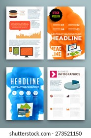 Set of Vector Poster Templates with Fluid Paint Splash. Abstract Background for Business Documents, Flyers, Posters, Annual Reports, Cards and Placards. Infographic Charts, Graphs and other Elements