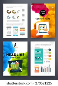 Set of Vector Poster Templates with Fluid Paint Splash. Abstract Background for Business Documents, Flyers, Posters, Annual Reports, Cards and Placards. Infographic Charts, Graphs and other Elements