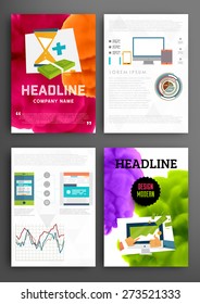 Set of Vector Poster Templates with Fluid Paint Splash. Abstract Background for Business Documents, Flyers, Posters, Annual Reports, Cards and Placards. Infographic Charts, Graphs and other Elements