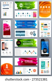 Set of Vector Poster Templates with Fluid Paint Splash. Abstract Background for Business Documents, Flyers, Posters, Annual Reports, Cards and Placards. Infographic Charts, Graphs and other Elements