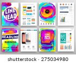 Set of Vector Poster Templates with Watercolor Paint Splash. Abstract Aquarelle Background for Business Flyers, Posters and Placards. Mobile Technologies Concept. Flat Style Web and Info graphic Icons.