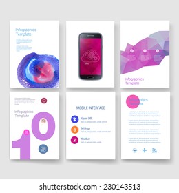 Set of Vector Poster Templates with Watercolor Paint Splash. Abstract Aquarelle Background for Business Flyers, Posters and Placards. Mobile Technologies Concept. Infographic.