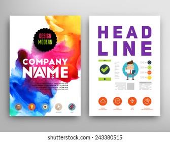 Set of Vector Poster Templates with Watercolor Paint Splash. Abstract Background for Business Documents, Flyers, Posters and Placards.