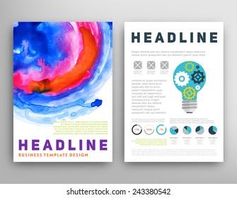 Set of Vector Poster Templates with Watercolor Paint Splash. Abstract Background for Business Documents, Flyers, Posters and Placards.